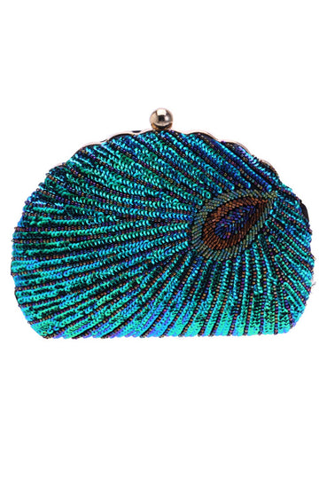 påfugl grønn beaded skall formet clutch